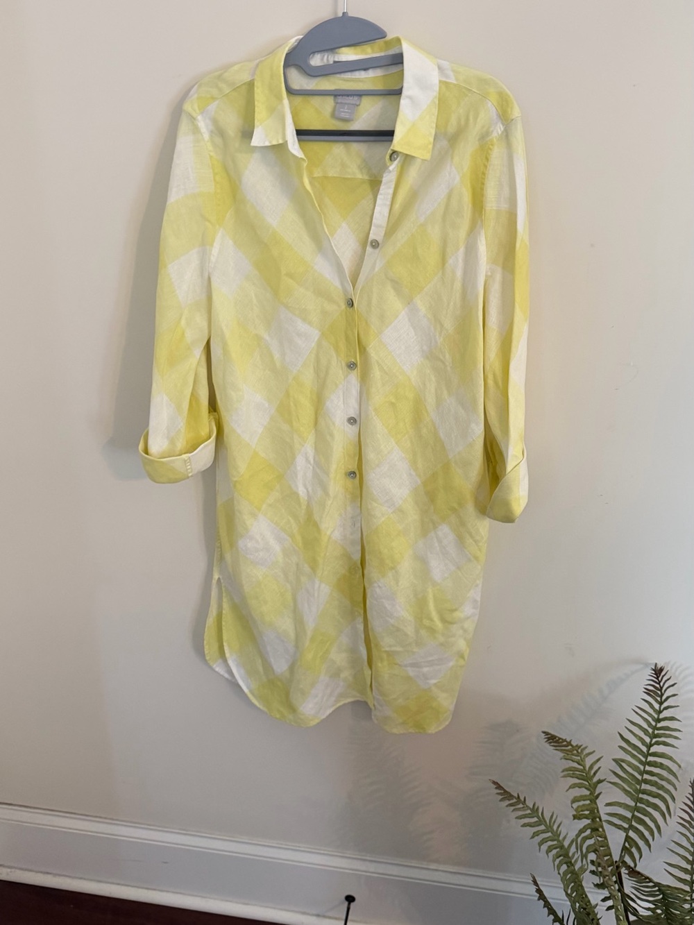 Chico's Yellow & White Plaid Button-Front Top